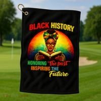 Melanin Honoring Past Inspiring Pride Book Black History Golf Towel thumb 1