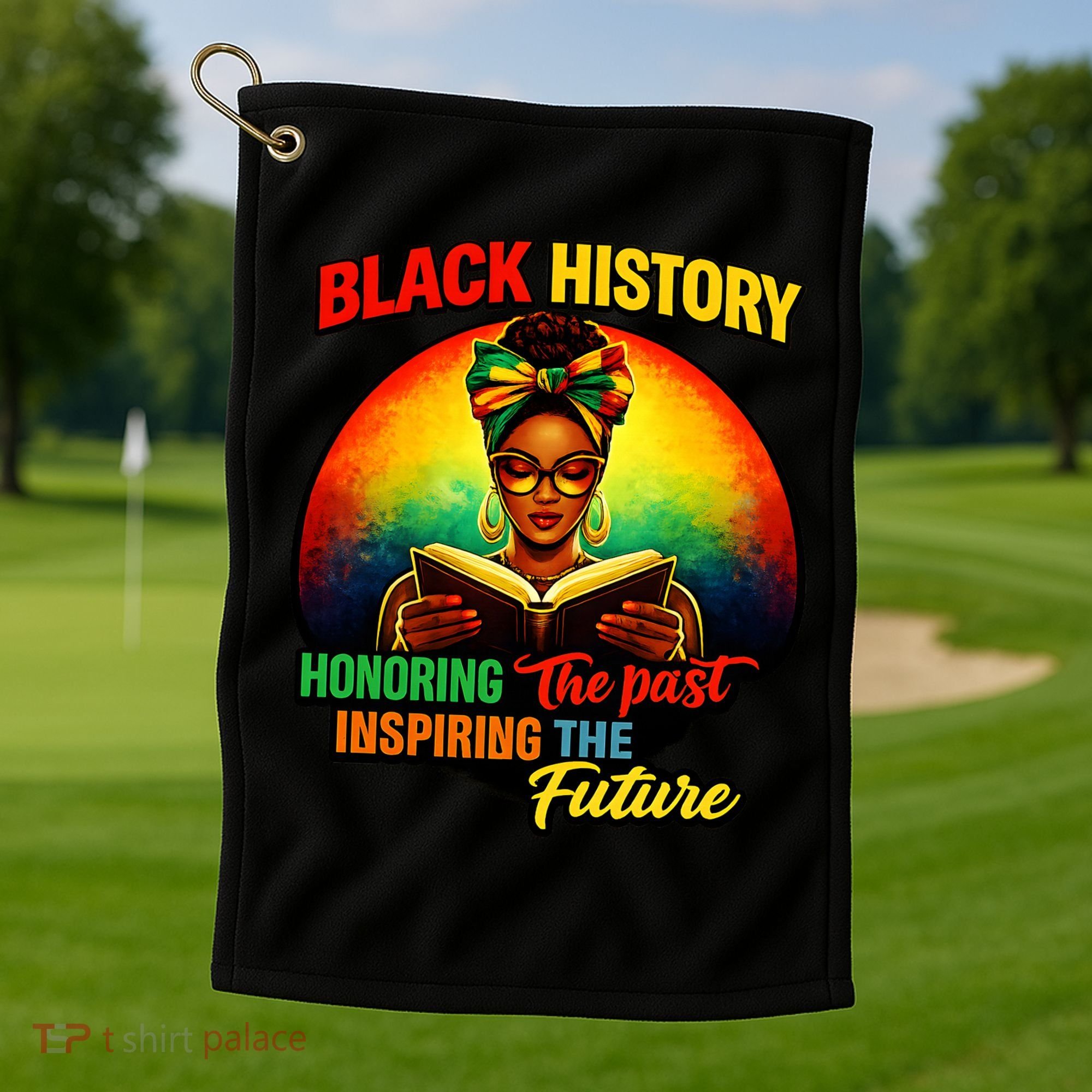 Melanin Honoring Past Inspiring Pride Book Black History Golf Towel