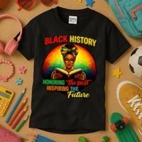Melanin Honoring Past Inspiring Pride Book Black History Kids T-Shirt thumb 3