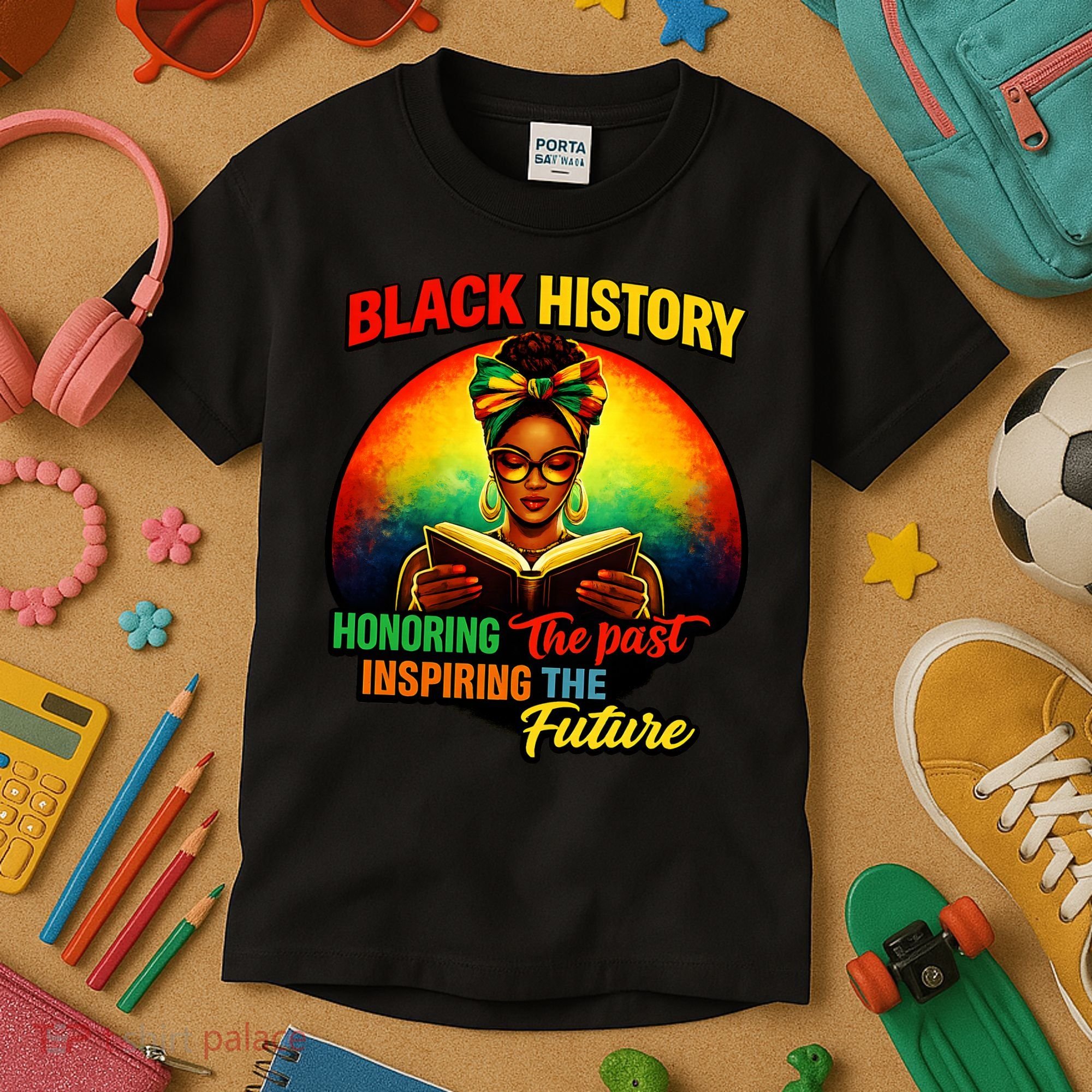 Melanin Honoring Past Inspiring Pride Book Black History Kids T-Shirt