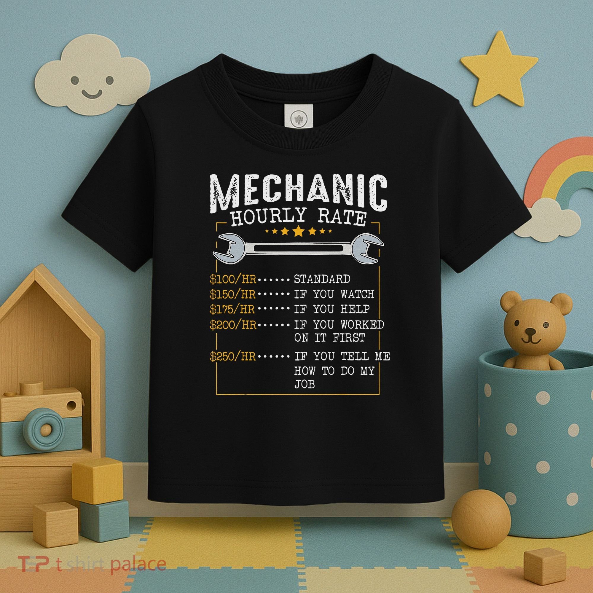 Mechanic Hourly Rate Car Mechatronics Engineer Profession Car Gift Toddler T-Shirt