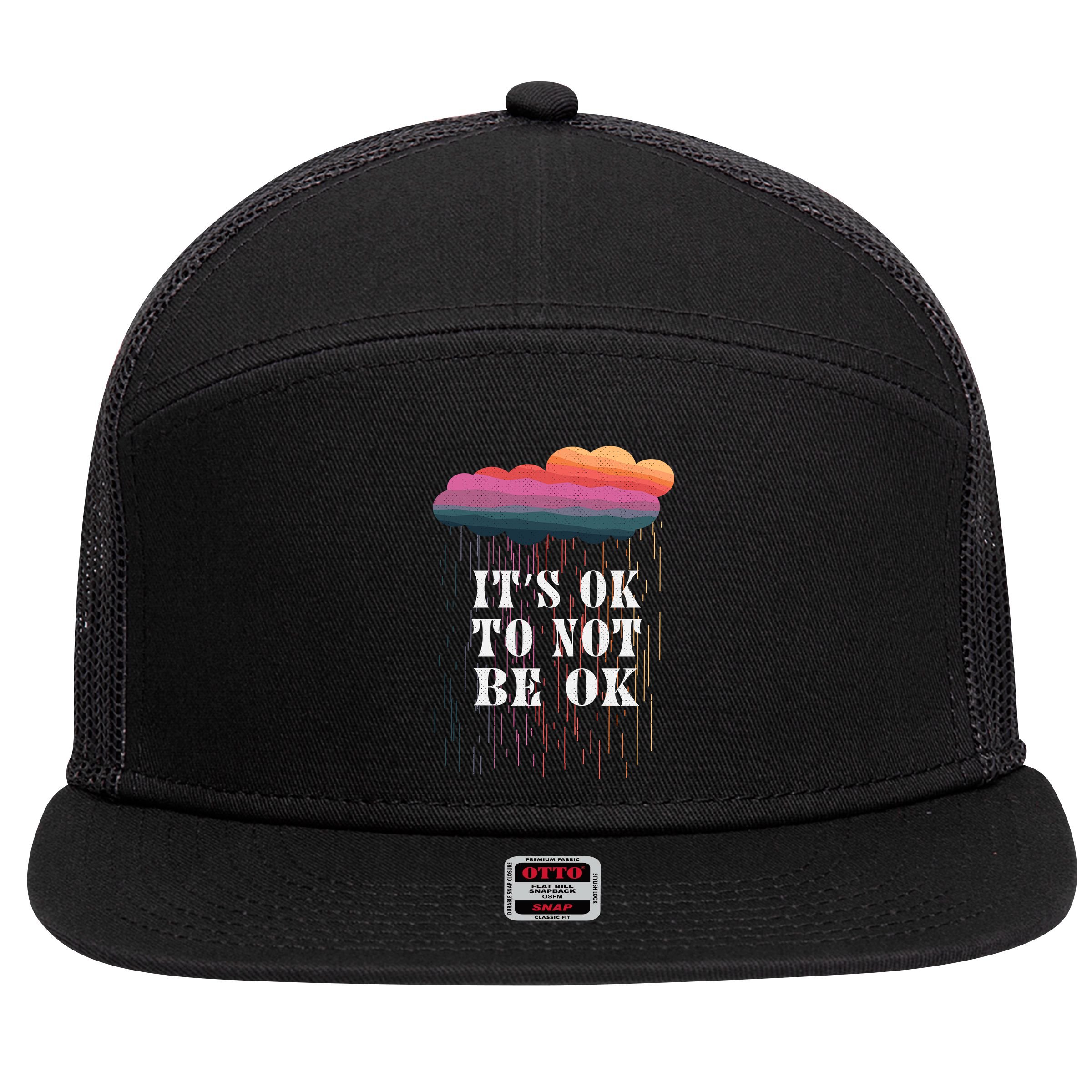 Mental Health Rain It's OKAY To Not Be Ok 7 Panel Mesh Trucker Snapback Hat
