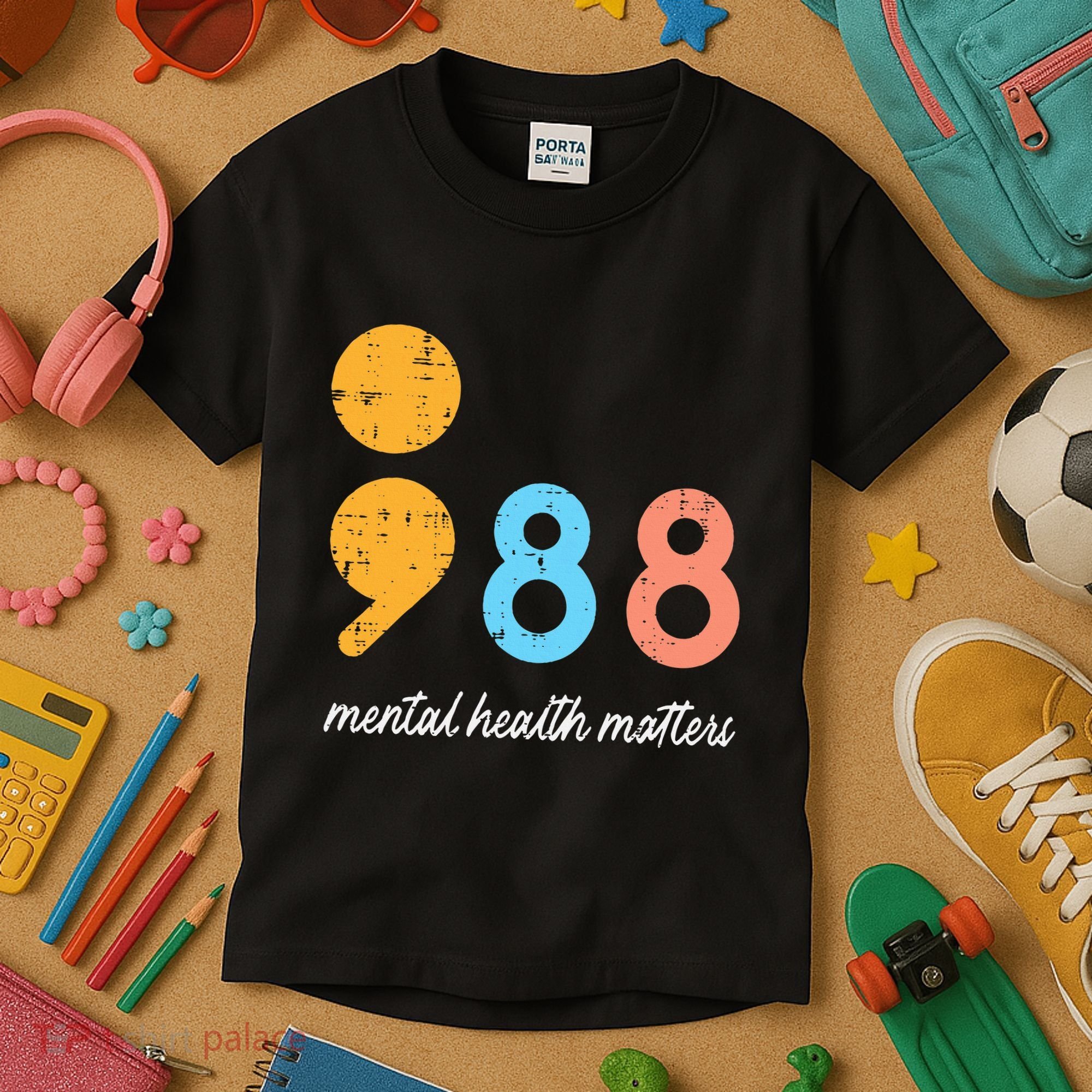 Mental Health Semicolon 98 Depression Awareness Kids T-Shirt