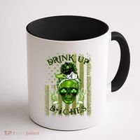 Messy Hair Skull Flag Bitches Green St Patricks Day Gift Coffee Mug thumb 1