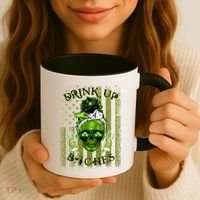Messy Hair Skull Flag Bitches Green St Patricks Day Gift Coffee Mug thumb 3