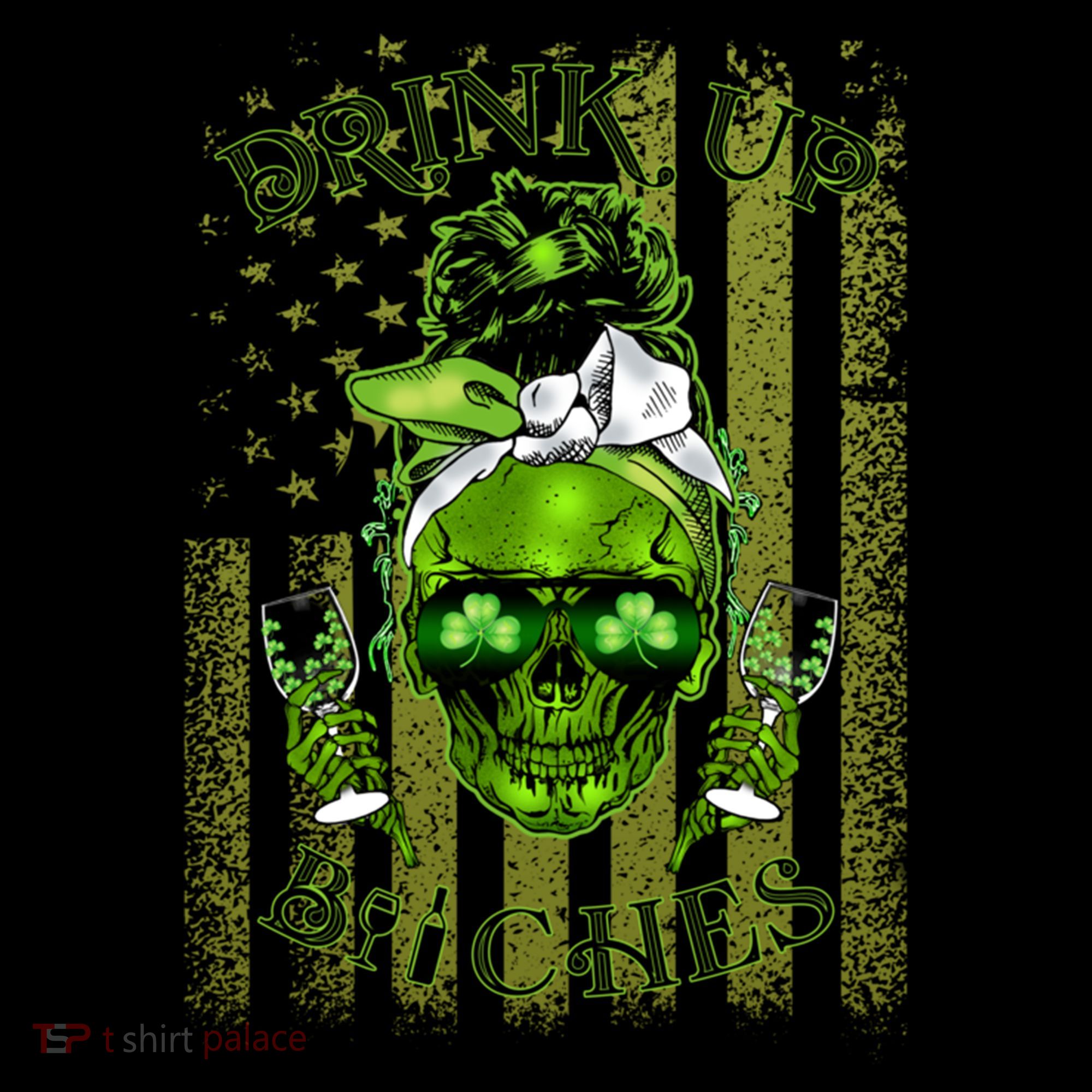 Messy Hair Skull Flag Bitches Green St Patricks Day Gift Coffee Mug