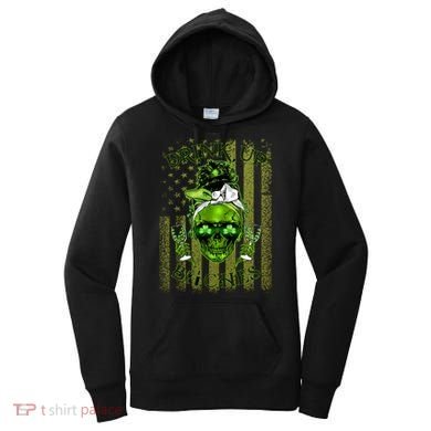 Messy Hair Skull Flag Bitches Green St Patricks Day Gift Women's Hoodie