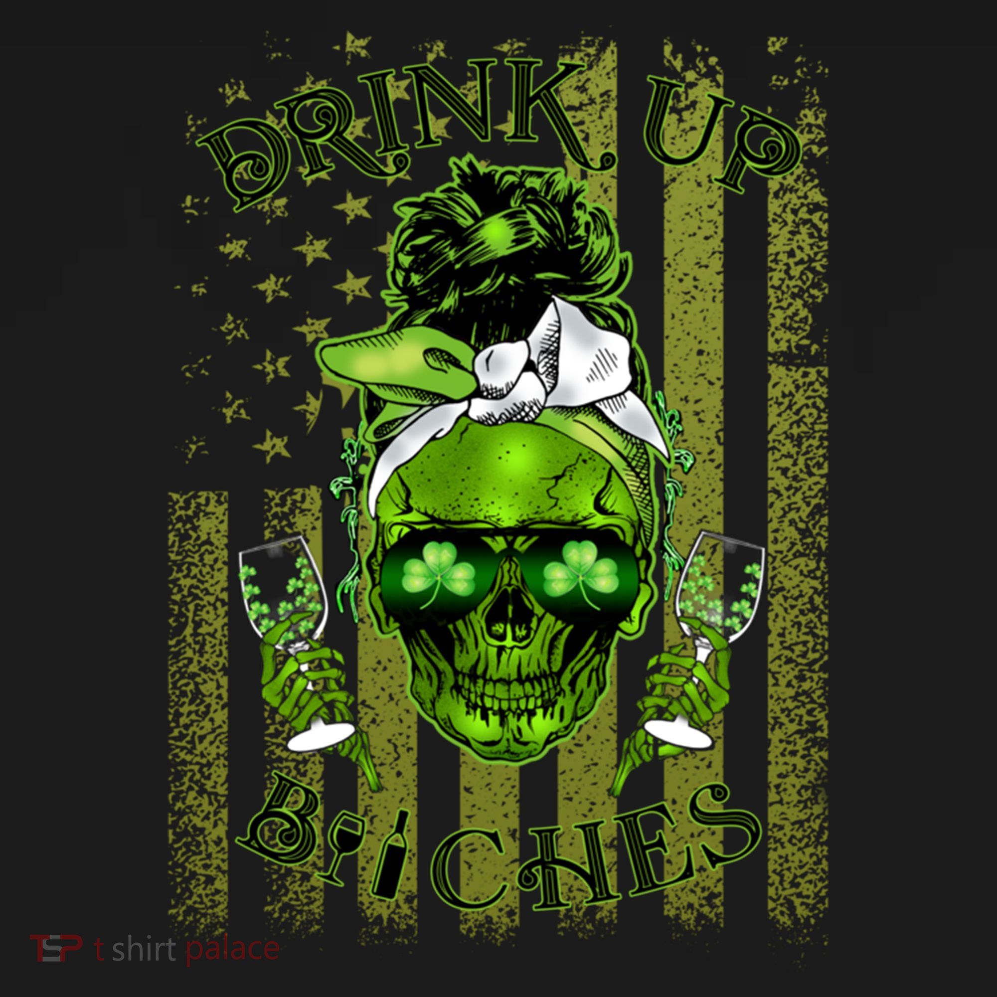 Messy Hair Skull Flag Bitches Green St Patricks Day Gift Women's Hoodie
