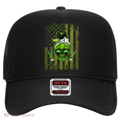 Messy Hair Skull Flag Bitches Green St Patricks Day Gift Hat