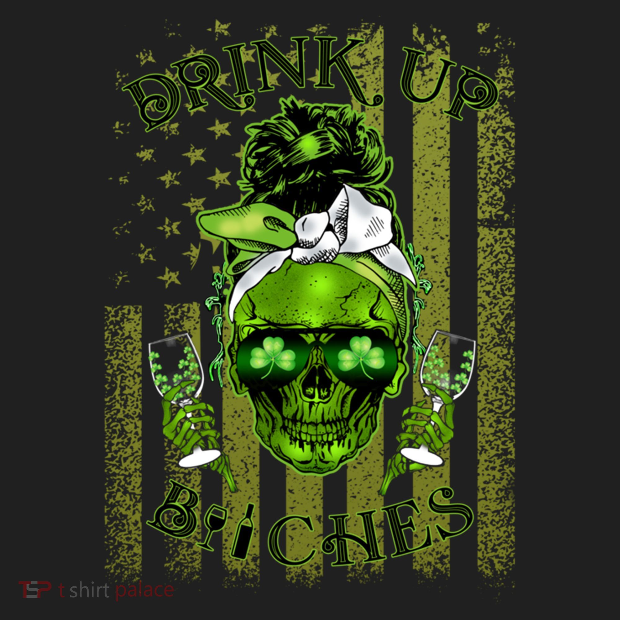 Messy Hair Skull Flag Bitches Green St Patricks Day Gift Hat
