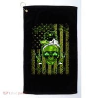 Messy Hair Skull Flag Bitches Green St Patricks Day Gift Golf Towel thumb 0