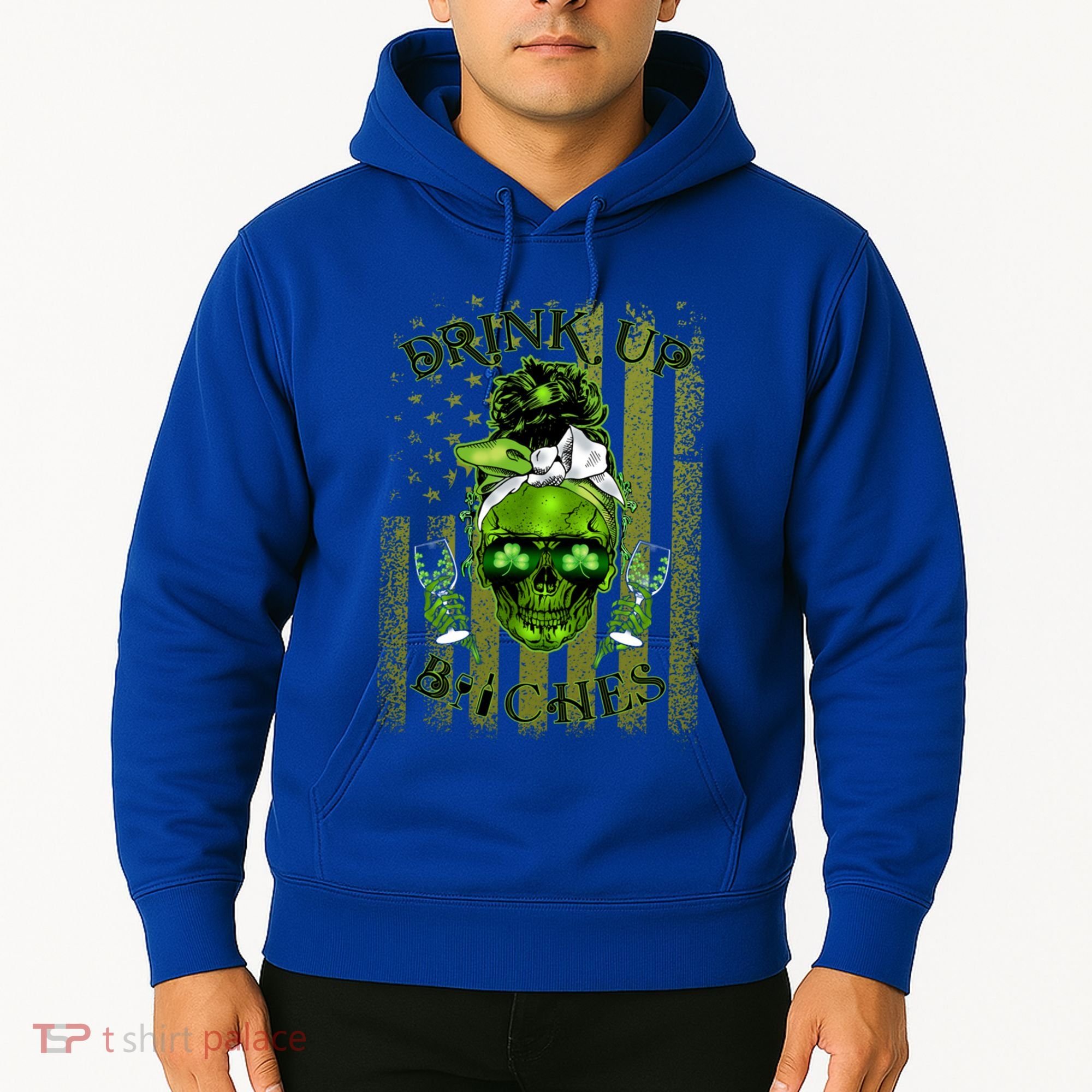 Messy Hair Skull Flag Bitches Green St Patricks Day Gift Hoodie