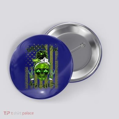 Messy Hair Skull Flag Bitches Green St Patricks Day Gift Button