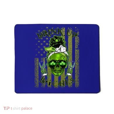 Messy Hair Skull Flag Bitches Green St Patricks Day Gift Mousepad