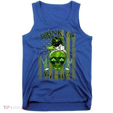 Messy Hair Skull Flag Bitches Green St Patricks Day Gift Tank Top