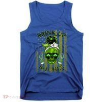 Messy Hair Skull Flag Bitches Green St Patricks Day Gift Tank Top thumb 0