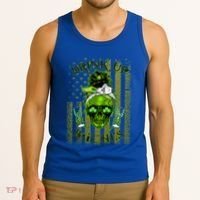 Messy Hair Skull Flag Bitches Green St Patricks Day Gift Tank Top thumb 3
