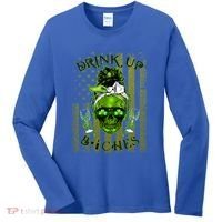 Messy Hair Skull Flag Bitches Green St Patricks Day Gift Women's Long Sleeve Shirt thumb 0