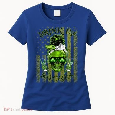 Messy Hair Skull Flag Bitches Green St Patricks Day Gift Women's T-Shirt