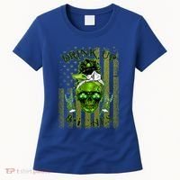 Messy Hair Skull Flag Bitches Green St Patricks Day Gift Women's T-Shirt thumb 0