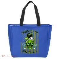 Messy Hair Skull Flag Bitches Green St Patricks Day Gift Tote Bag thumb 0