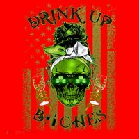 Messy Hair Skull Flag Bitches Green St Patricks Day Gift Santa Hat thumb 1