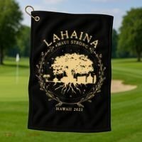 Maui Hawaii Shoreline Supportive Golden Maui Strong Lahaina Banyan Tree Golf Towel thumb 1