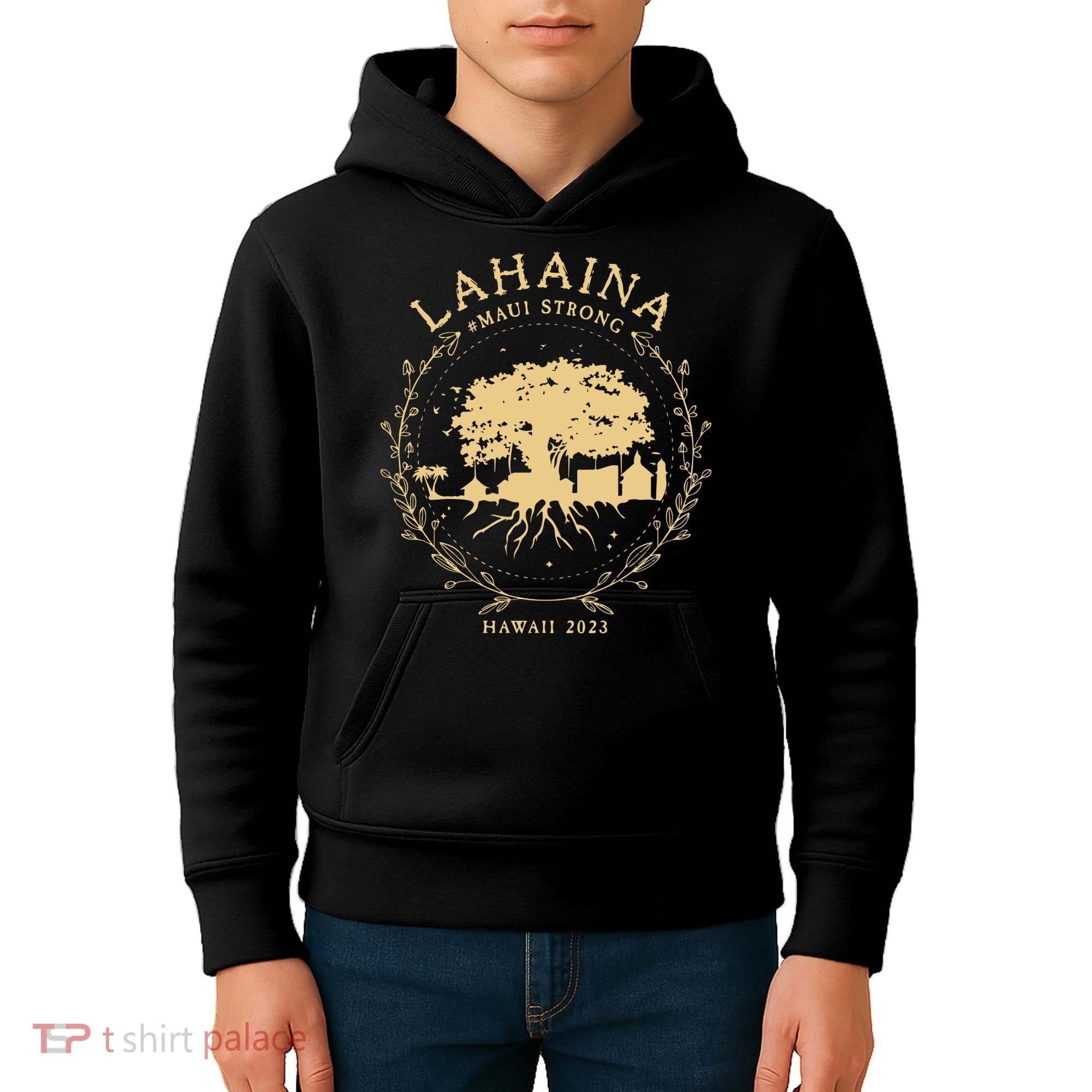Maui Hawaii Shoreline Supportive Golden Maui Strong Lahaina Banyan Tree Kids Hoodie