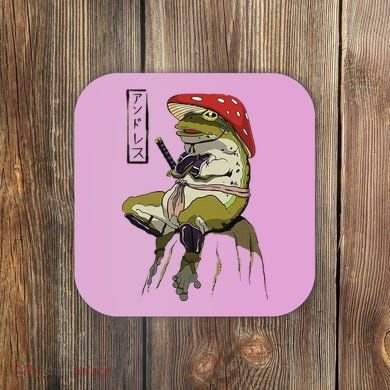 Mushroom Hat Samurai Frog Vintage Japanese Warrior Coaster