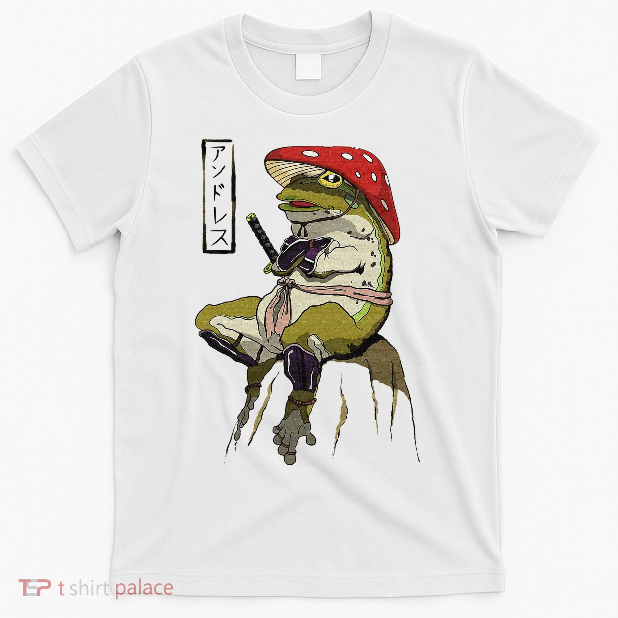 Mushroom Hat Samurai Frog Vintage Japanese Warrior T-Shirt