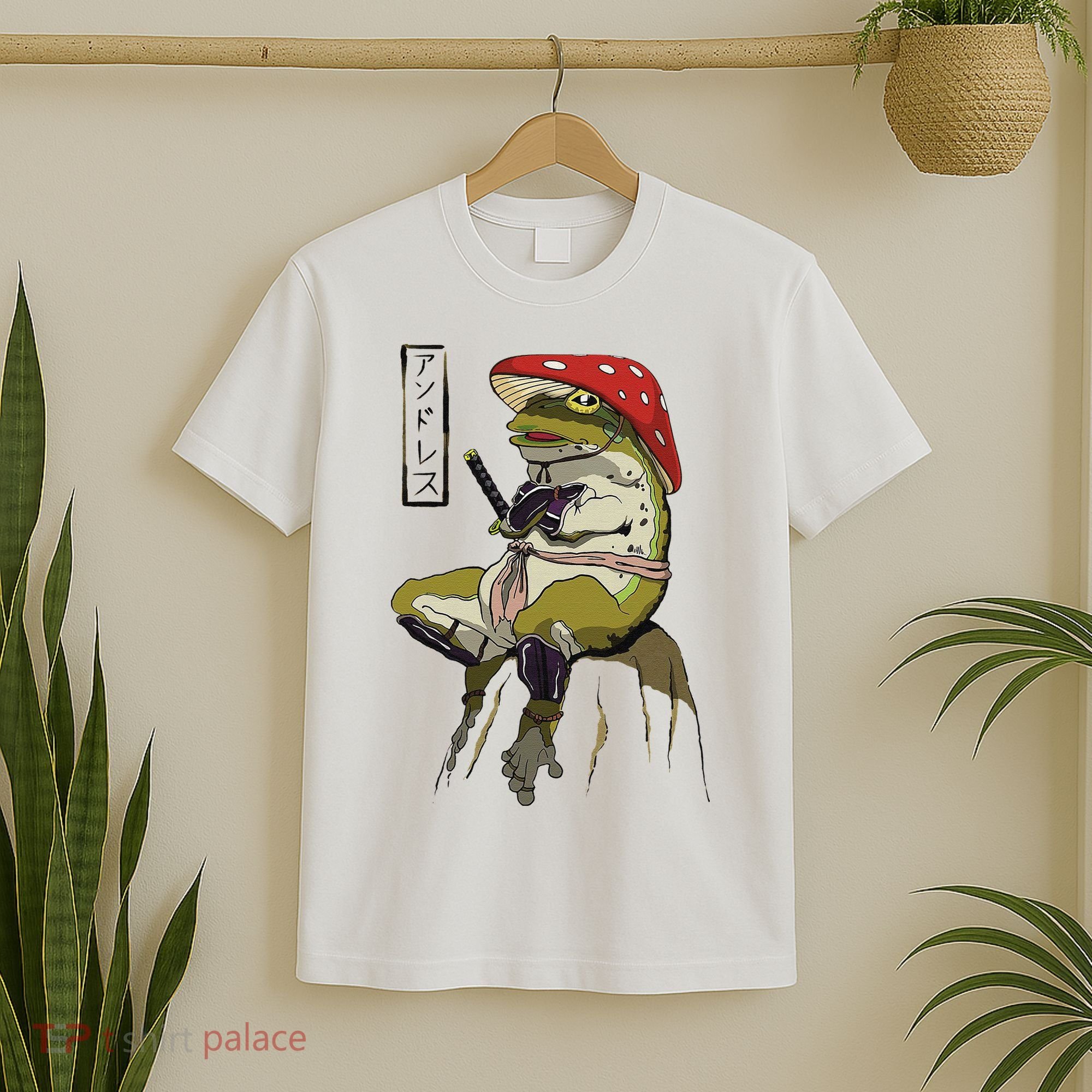 Mushroom Hat Samurai Frog Vintage Japanese Warrior T-Shirt