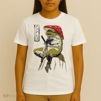 Mushroom Hat Samurai Frog Vintage Japanese Warrior T-Shirt thumb 4