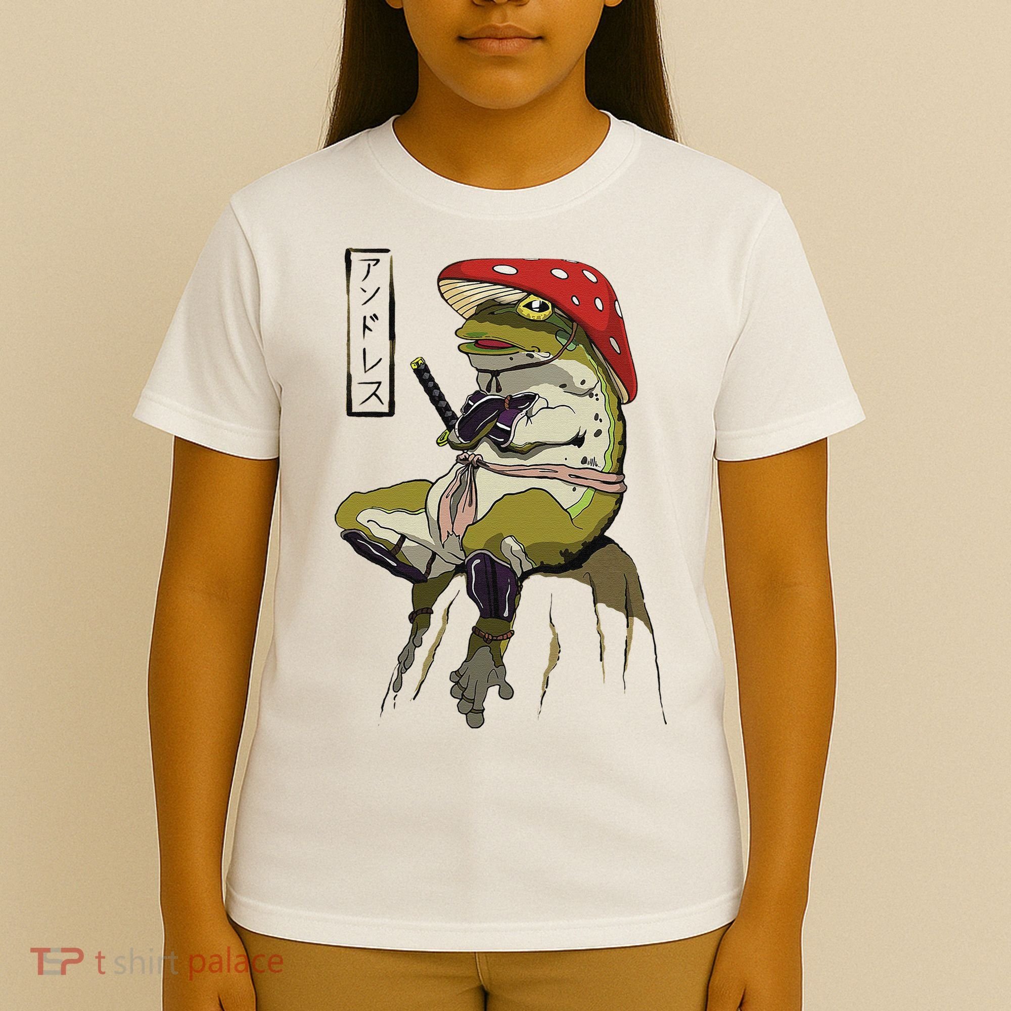 Mushroom Hat Samurai Frog Vintage Japanese Warrior T-Shirt