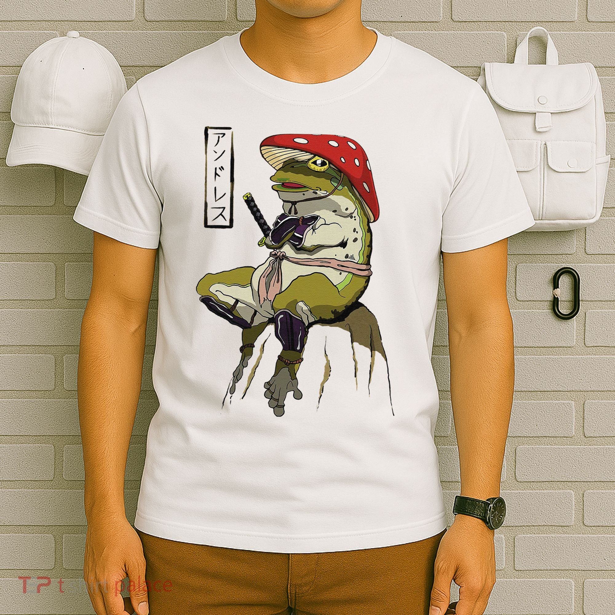 Mushroom Hat Samurai Frog Vintage Japanese Warrior T-Shirt