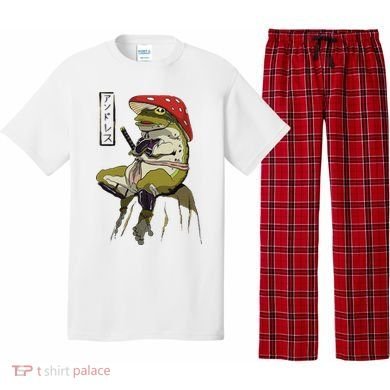 Mushroom Hat Samurai Frog Vintage Japanese Warrior Pajama Set