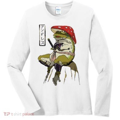 Mushroom Hat Samurai Frog Vintage Japanese Warrior Women's Long Sleeve Shirt