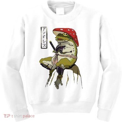 Mushroom Hat Samurai Frog Vintage Japanese Warrior Kids Sweatshirt
