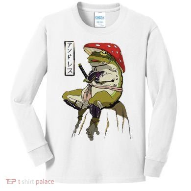 Mushroom Hat Samurai Frog Vintage Japanese Warrior Kids Long Sleeve Shirt