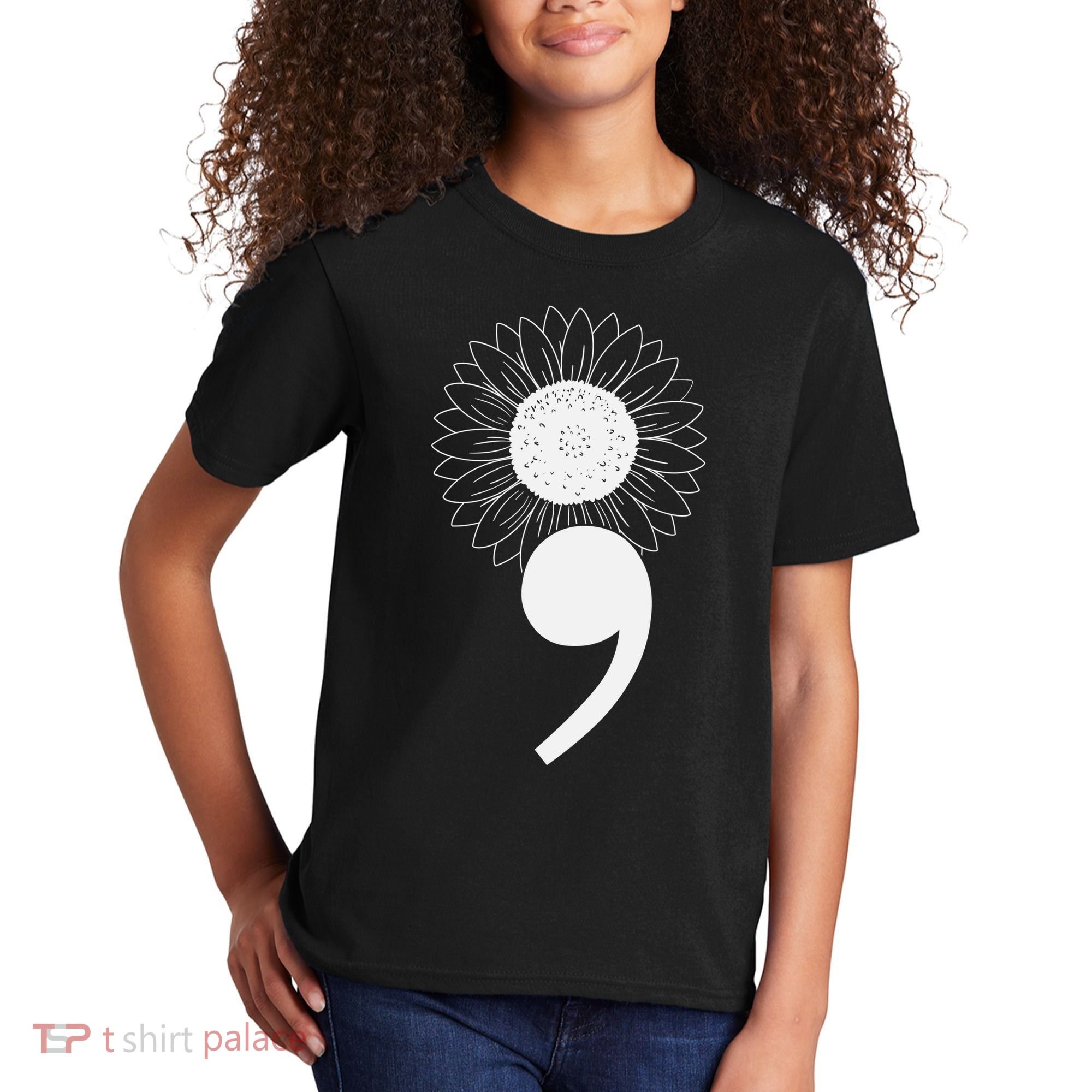 Mental Health Sunflower Semicolon Kids T-Shirt