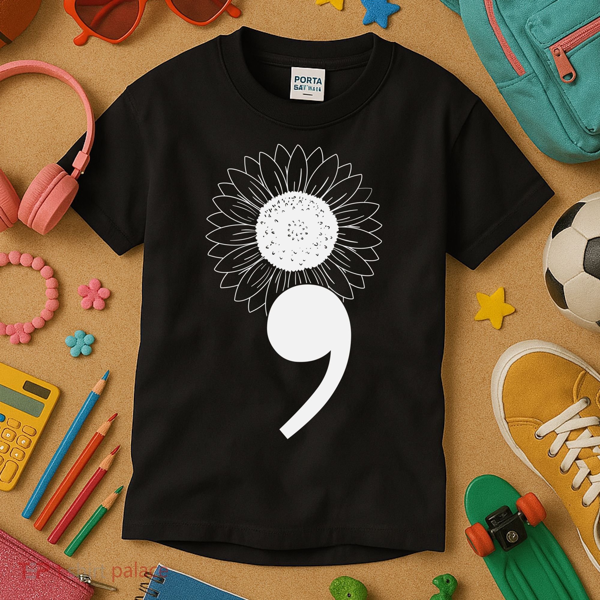Mental Health Sunflower Semicolon Kids T-Shirt