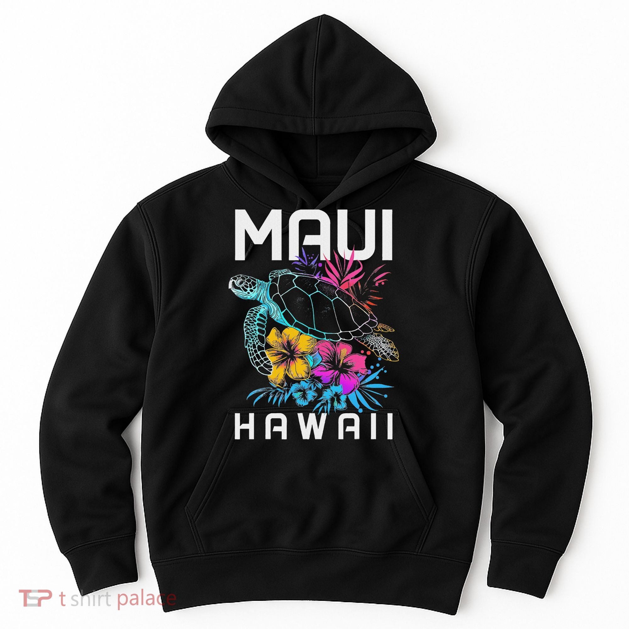 Maui Hawaii Sea Turtle Diving Flower Hawaii Souvenir Hoodie