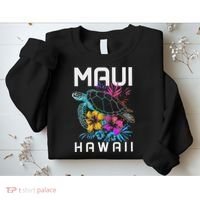 Maui Hawaii Sea Turtle Diving Flower Hawaii Souvenir Sweatshirt thumb 2