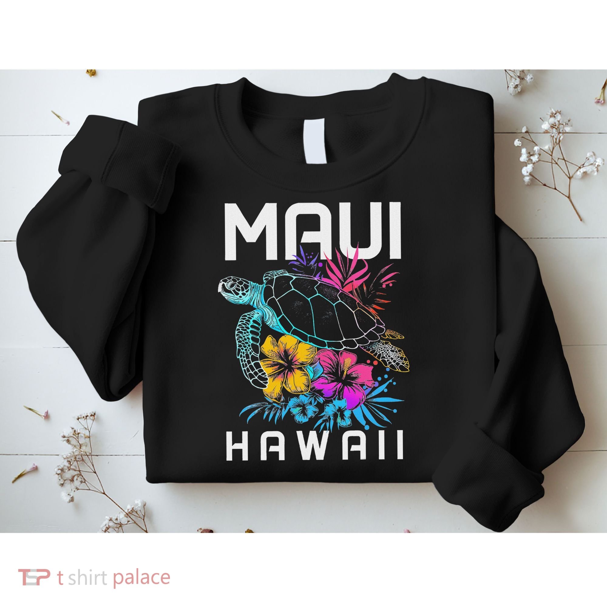 Maui Hawaii Sea Turtle Diving Flower Hawaii Souvenir Sweatshirt