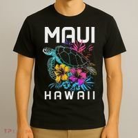 Maui Hawaii Sea Turtle Diving Flower Hawaii Souvenir T-Shirt thumb 3