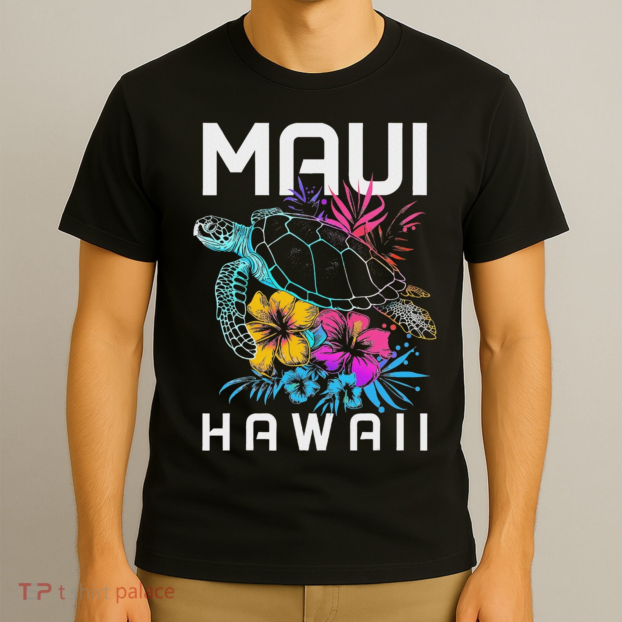 Maui Hawaii Sea Turtle Diving Flower Hawaii Souvenir T-Shirt