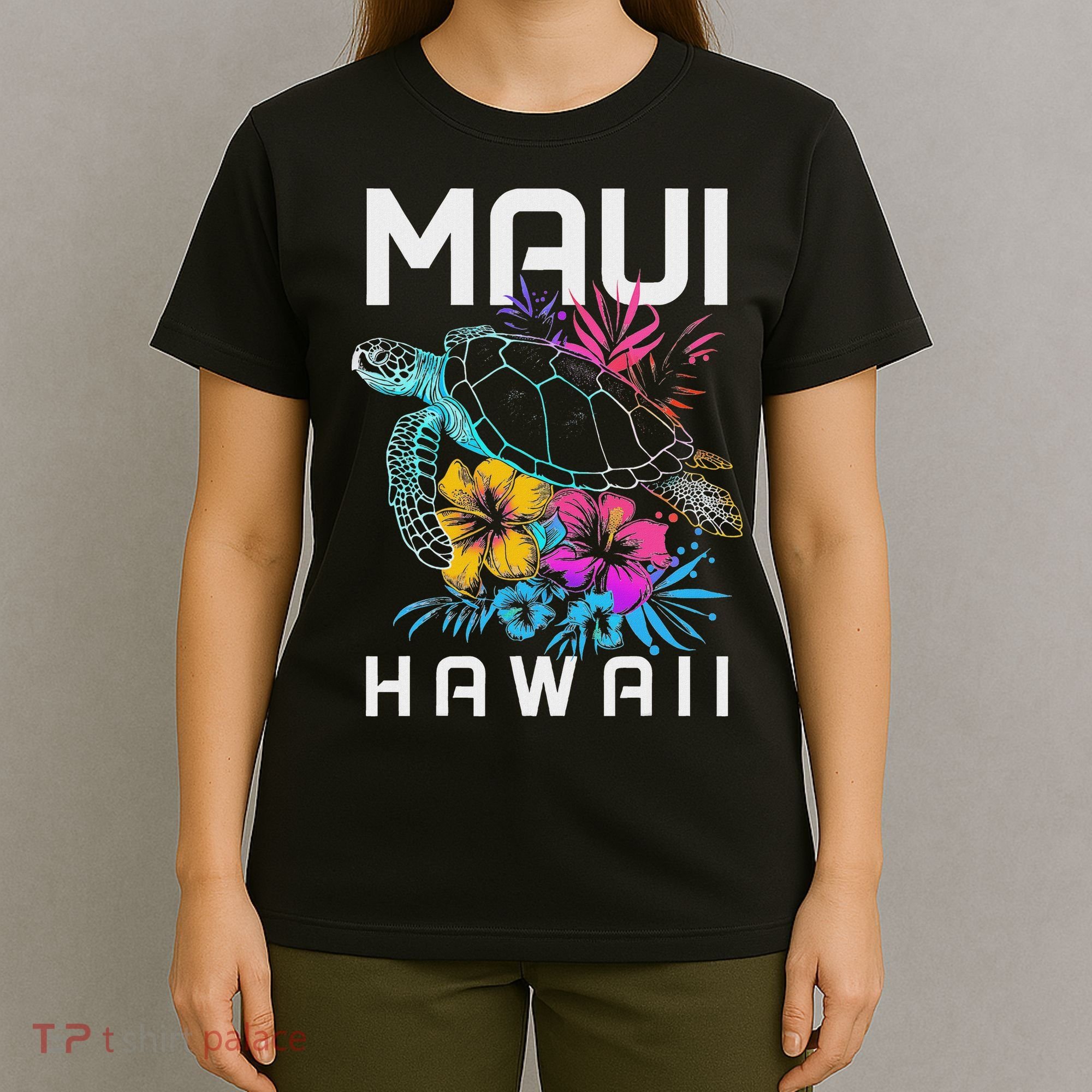 Maui Hawaii Sea Turtle Diving Flower Hawaii Souvenir T-Shirt