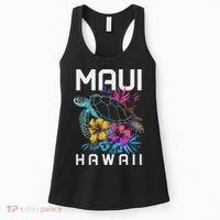 Maui Hawaii Sea Turtle Diving Flower Hawaii Souvenir Women's Tank Top thumb 0