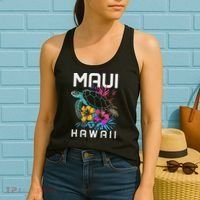 Maui Hawaii Sea Turtle Diving Flower Hawaii Souvenir Women's Tank Top thumb 2