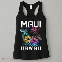 Maui Hawaii Sea Turtle Diving Flower Hawaii Souvenir Women's Tank Top thumb 3