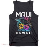 Maui Hawaii Sea Turtle Diving Flower Hawaii Souvenir Tank Top thumb 0